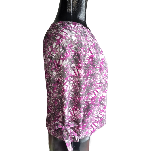 Ilanco Purple and Gray Patterned Cropped Sleeve Top S - Picture 3 of 6